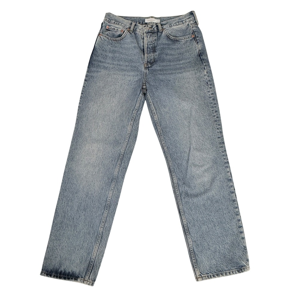 Topshop High Waisted Straight Leg Jeans Light Wash Acid Denim W28 L30